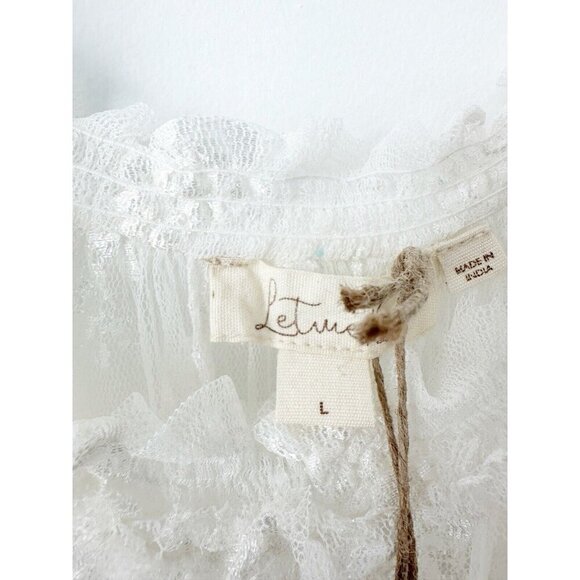 NWT Anthropologie Let Me Be Short-Sleeve Ruffle Maxi Dress L Lace White Romantic - Picture 9 of 11